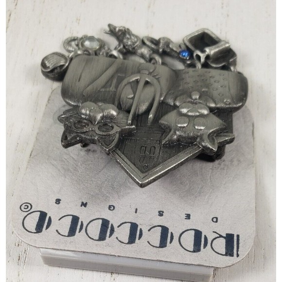 Vintage AJC Pewter Cat Brooch American Gothic Dangle Details Brooch Pin - Picture 5 of 10